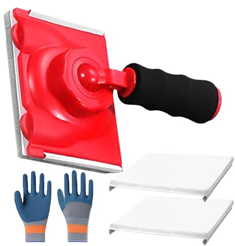 Rodillo para Esquinas,Aplicador Ergonómico de Pintura para Techos | con Almohadilla y Guantes de Repuesto, Mango Giratorio y Material Lavable para Paredes Interiores