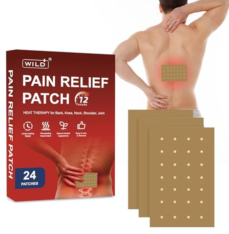 WILD+ Heat Patches for Back- Up to 12 Hours Deep Penetrating Heat Therapy Knee Patches for Neck, Shoulder, Knee, Muscle Fatigue and Joint Discomfort - Natural Herbal Self-Heating Pads (24 Count)