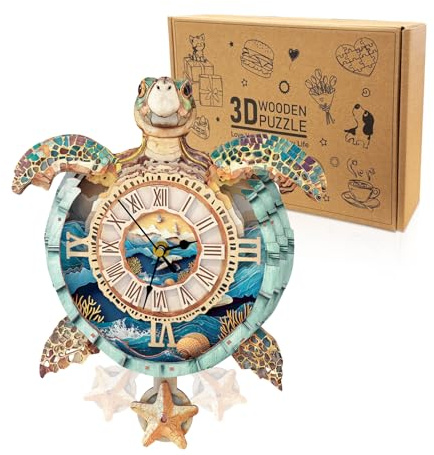 Cutywood Holzpuzzle Uhr, 3D Holzpuzzle Erwachsene, Schildkröte Uhr | 3D Holzpuzzle/3D Wooden Puzzle/Funktionale Uhr/30.4 cm*26.2 cm/Schreibtisch/Wand Wohndeko/Schildkröten Geschenke