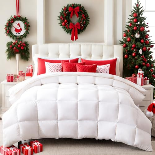 Feathers Down Duvet Insert Comforter Super King Size 10.5 Tog｜ All Season Hotel Luxury Bedding ｜ 100% Cotton Cover & Down Proof Fabric with 8 Corner Tabs,Double-Stitched, Machine Washable(260x220cm)