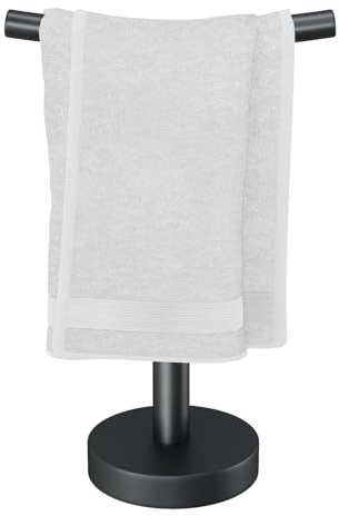 YUMORE Hand Towel Holder Stand for Bathroom & Kitchen, Freestanding T-Shape Fingertip Towel Rack with Anti-Scratch Weighted Base, Matte Black