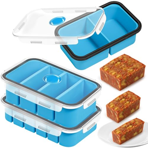 webake Contenedor de almacenamiento de sopa con tapa, silicona, 3 unidades, 1/2 taza, 250 ml, 500 ml, bandeja para congelar, bandeja de cubitos de hielo extra grande para sopa, mantequilla