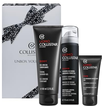 Collistar Cofanetto Uomo Rasatura & Detersione, Schiuma da Barba 75 ml + Gel Detergente Energizzante 30 ml + Mini Gel Doccia Tonificante 100 ml