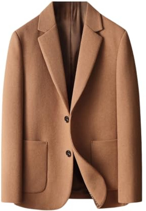 HUIANGLIYG Herren Anzugblazer Aus Tweed, Vintage Stil, Wollmischung, Sportmantel, Lässig, Zwei Knöpfe, Reguläre Passform, Anzugjacken mit Taschen für Hochzeit, Abschlussball, Party, Kamel, L