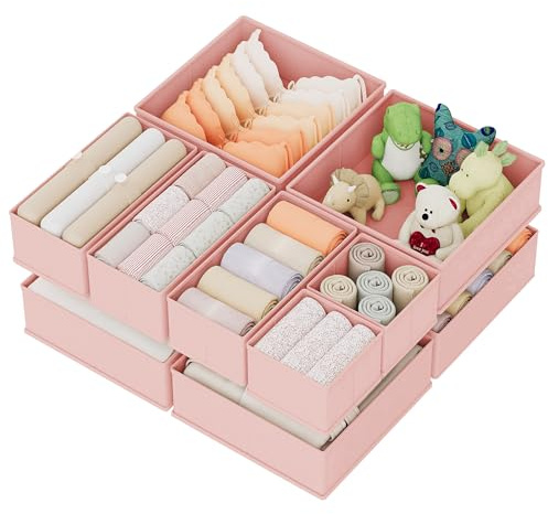 XIVIRACK Set di 10 Organizer Cassetti, Organizzatore per Armadio, Scatole di Stoccaggio Pieghevoli in TNT, per Calze,Biancherie, Reggiseni, Cravatte, Sciarpe, Rosa