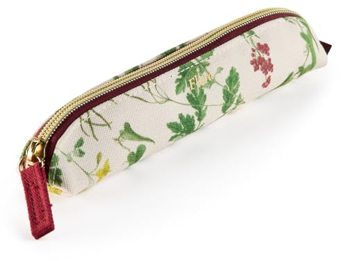 Miquelrius - Oval pennfodral med guldstämpling och dragkedja, yttre bomull och polyester inuti, för smink eller små tillbehör, 195 x 35 x 40 mm, blommig