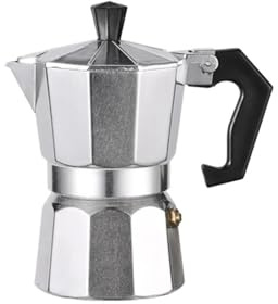 Cafetière italienne professionnelle avec poignée en bois, 400-600 ml – Soupape de sécurité et corps amovible de qualité alimentaire – Compatible gaz/électrique/induction(3 Shots)