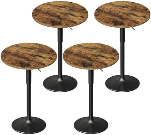 RALGEND Bar Table, Round Bar Table Set of 4, Bistro Table Cocktail Table, Height-Adjustable Pub Table 27-35.4 Inches with Sturdy Metal Base, Easy to Assemble, for Small Space, Rustic and Black
