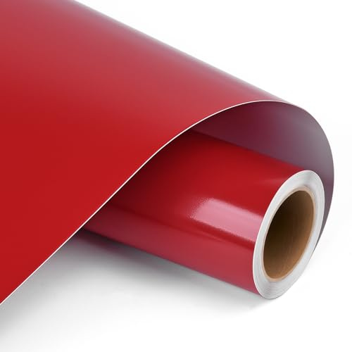 AMAZINGHOME Dunkelrot Plotterfolie Vinyl - 30,5 x 400 cm, selbstklebende Vinylfolie für Plotter mit PET-Träger, einfaches Entgraten & blasenfrei