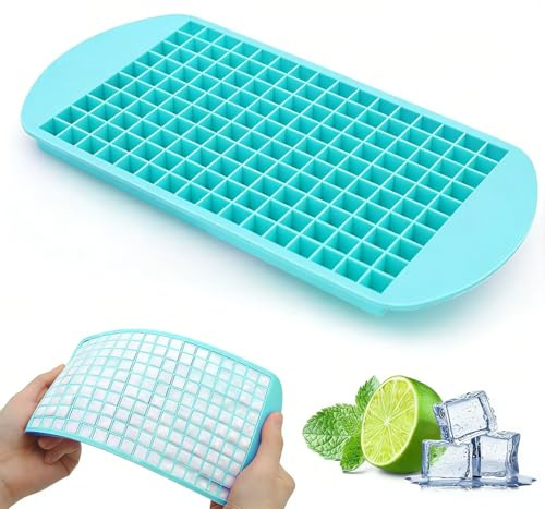 Zonopy Silicone Ice Cube Tray,160 Mini Crushed Ice Cube Molds Easy Release Super Small Ice Cube for Chilling Whiskey Cocktail Kitchen Gadgets Stackable 1 Pack Ice Trays,Mini ice Cubes 1cm³,Without lid