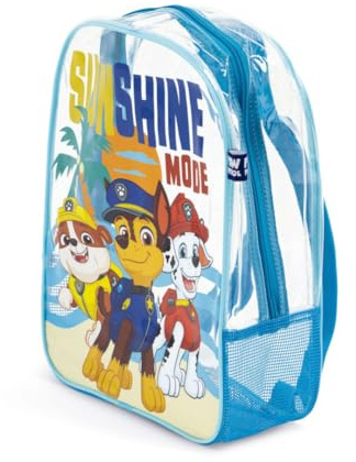 PICOBOX Mochila de Playa Transparente Infantil Patrulla Canina para Niños y Niñas 31x25x23 cm, Bolsa Antiarena PVC con Base de Rejilla, Juguetes de Playa, Piscina y Viaje