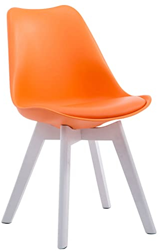 CLP Chaise Retro Design Borneo V2 Similicuir I Chaise Visiteur Pieds en Bois I Dossier Et Assise Rembourrés I Chaise Style Scandinave, Couleur:Orange, Couleur du Cadre:Blanc