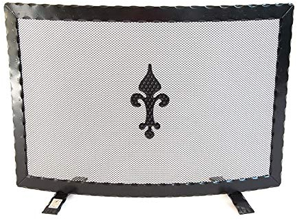 MARTELLATO- PARASCINTILLE CURVO IN FERRO BATTUTO PER CAMINO CM 70