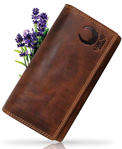 Corno d´Oro Handgefertigte Geldbörse Damen Leder Groß Viele Fächer I Premium Portemonnaie Vintage Echt Leder mit RFID TÜV-geprüft I Geldbeutel mit Reißverschluss Frauen Braun