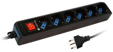 Techly 103878 Multipresa 6 Posti Italiana Bipasso con Interruttore Cavo 3m Nero Nero
