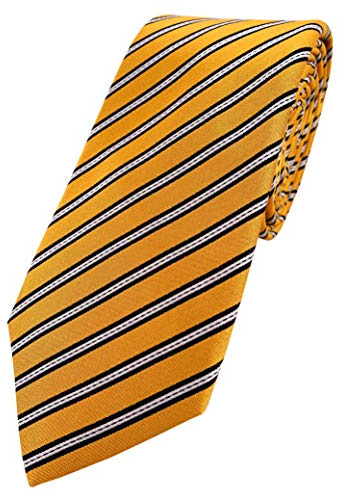 TigerTie - hochwertig konfektionierte Seidenkrawatte in gold gelb schwarz silber gestreift