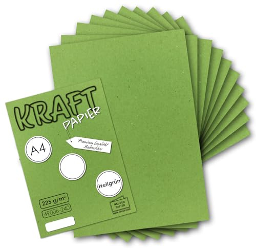 50x Vintage Kraftpapier in Hellgrün - DIN A4 21 x 29,7 cm - 210 x 297 mm - 225 g/m² natur-hellgrünes Recycling-Papier, ökologisch Bastel-Karton Einzel-Karte - UmWelt by GUSTAV NEUSER