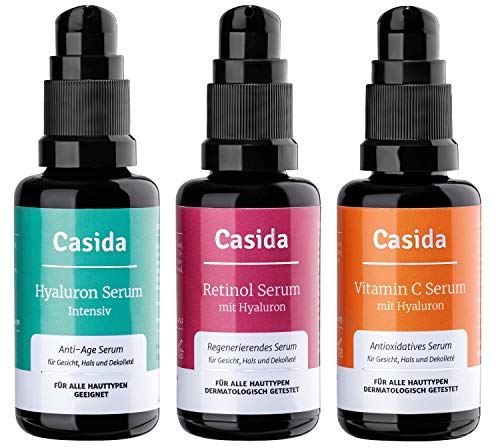 Vitamin C Serum + Retinol Serum + Hyaluron Serum Intensiv Anti-Aging Set gegen Falten aus der Apotheke - 90 ml