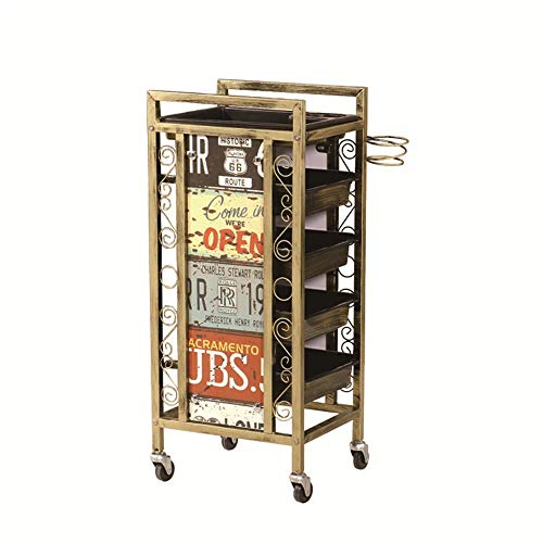 Friseurwagen 5 Schichten Salon Beauty Cart Barber Rolling Storage Organizer Seitenwand Aus Holz Make-Up Fälle Spa Utility Carts Für Haarstyling Mit 4 Schubladen 4 Rollender,C