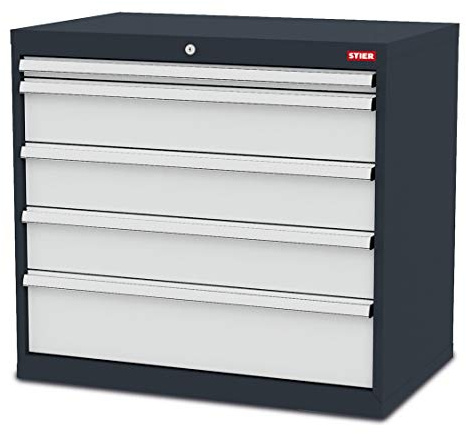 STIER Schubladenschrank mit 5 Schubladen, BxTxH 900x575x820 mm, Gesamttragkraft 1000kg, Blendenhöhen 50 bis 200mm