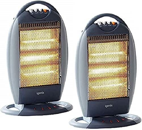 Igenix IG9514/2PACK Portable Upright 3 Bar Halogen Electric Heater with Wide Oscillation Function, 3 Heat Settings and Safety Tip Over Switch, Ideal for Caravans and Garages, 1200 W, Grey, Pack of 2