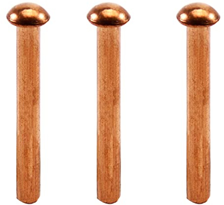 MroMax Lot de 20 rivets M5 à tête ronde en cuivre massif de 0,5 cm de diamètre x 4 cm de longueur pour applications électriques, finition cuivre, ton cuivre