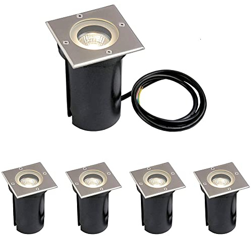 National Lighting Buried Uplighters - Pack of 4 Recessed Ground Lights - IP65 Weatherproof Walk Over Decking Lights - Square Outdoor Lights - 50W 240V Halogen or LED GU10 (Not Included)