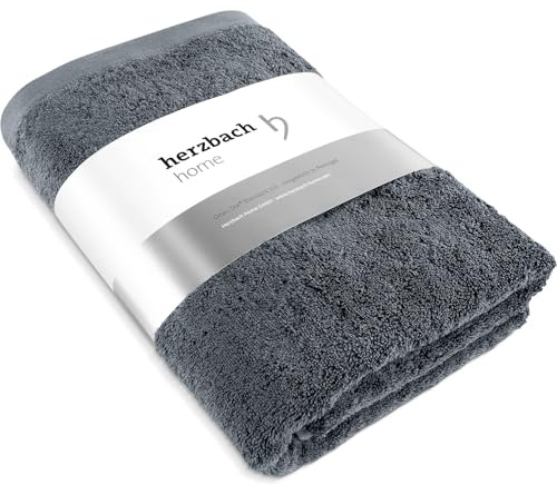 herzbach home Premium Badetuch 100 x 150 cm (anthrazit) – Großes, weiches & saugstarkes Badehandtuch in Bester Qualität – 100% natürliche Baumwolle | extra weich und saugstark, langlebig und pflegeleicht, mit Aufhänger, gehobene Gramatur 550 gsm, Hergestellt in Porugal