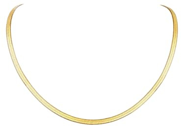 FOCALOOK Damen Choker Kette 38+9cm goldfarben Kurze Halskette 18k vergoldet 3mm breit Flache Schlangenkette verstellbar Gliederkette Modeschmuck Accessoire für Mädchen Frauen