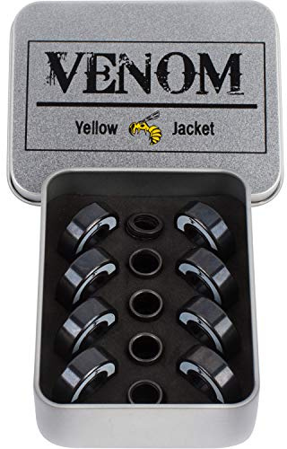 Yellow Jacket Premium Skateboard Bearings – Titanium Coated, Ceramic Balls – Pro Longboard – High Speed, Precision for Skateboards, Longboards, in-Line Skates, (Black Venom - Washers and Spacers)
