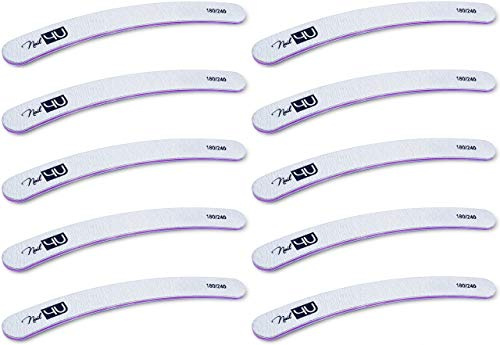 Set of 10 pcs Professional Nail Files Banana Double Sided Emery Board Nail4U 180/240 grit Curved Nail File Boomerang Pedicure Manicure