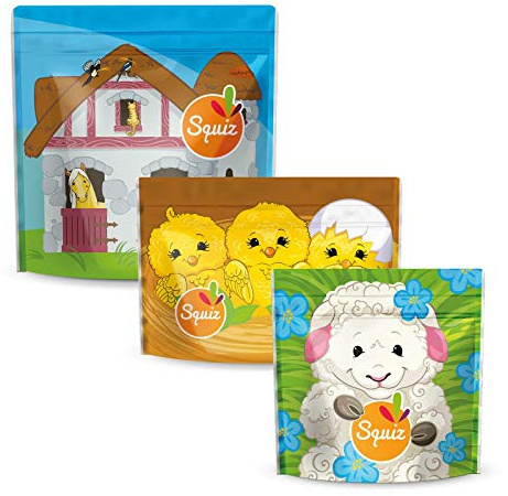 Lot de 3 Sacs à Goûter Hermétiques | Collection Petite Ferme | Multi-usages avec Fermeture Scratch | Fabrication Française | Écologiques, Reutilisables & Faciles à Nettoyer | Squiz