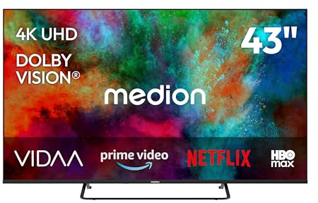 MEDION 108 cm (43 Zoll) Fernseher (Smart-TV, Dolby Vision HDR, HBO Max, MagentaTV, Prime Video, Disney+, DAZN, Paramount+, Dolby Atmos, VIDAA Store, PVR, Bluetooth, MD 843302)