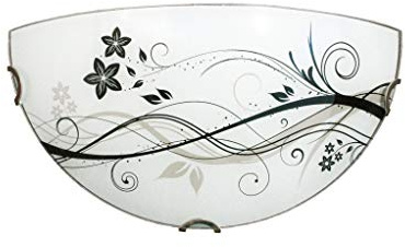 L+ Applique Diffusore in Vetro Circolare Mezza Luna Metallo Serigrafia per Camera da Letto Cucina Soggiorno E27 32x16cm