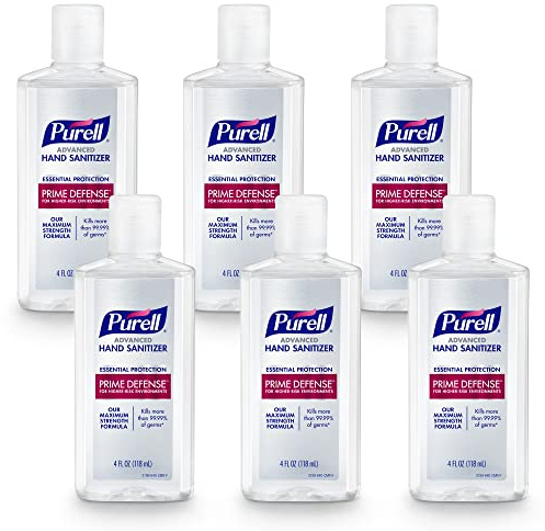 PURELL PRIME DEFENSE Advanced Hand Sanitizer, 85%, Maximum Strength Formula, 4 fl oz Travel Size Bottles (Pack of 6), 3499-04-EC