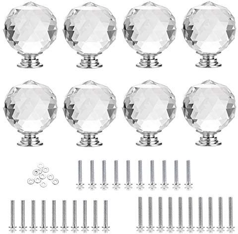 IGNPION 8x30mm Crystal Glass Cabinet Handle Knobs Kitchen Drawer Door Knob Cupboard Pull Handle Hardware for Bedside Cabinet, Dresser Unit and Chest Home Decorating