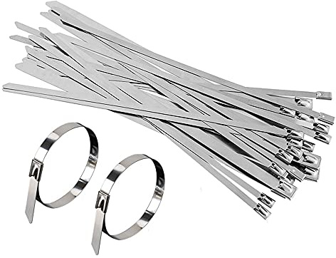 SyiXute 30 Pezzi Fascette in Acciaio Inossidabile, 4,6 mm x 200 mm con Autobloccante, Fascette Multiuso Per Legare Fili Cavi Tubi