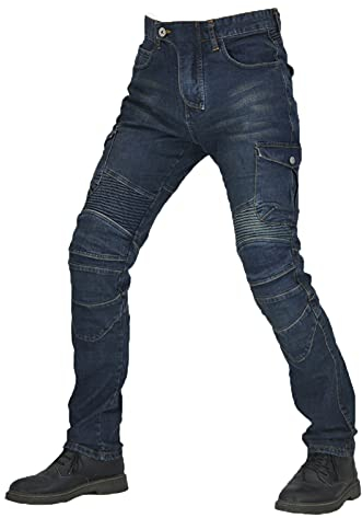 JICAIXIAYA Herren Motorradhose Sportliche Motorrad Hosen Mit Abnehmbar Knie Protektoren Stretch Slim Fit Motorradjeans Atmungsaktiv Anti-Fall Schutzhose (Blau,M)