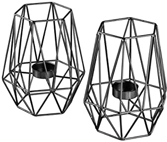 ECHTWERK Set di 2 tealight/portacandele vintage grandi, edizione nera, design geometrico, portacandele votivi per soggiorno/sala da pranzo, decorazione tavola nuziale