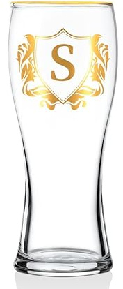 Onebttl Personalised Beer Glass, Custom Alcohol Gifts for Beer Lovers, Unique Birthday, Christmas Gifts for Uncle, Husband, Dad, Boyfriend, with Initial S