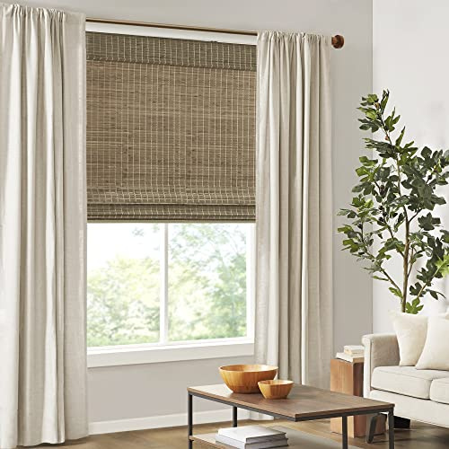 Madison Park Eastfield 100% Bamboo Cordless Roman Shades-Woven Wooden Privacy Panel, Light Filtering Easy Installation Window Blind Treatment, Bedroom, Living Room Decor, 35 W x 64 L, Natural Ash