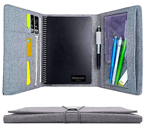 Dreiklang - be smart Digitales A5 Notizbuch Executive, Wiederverwendbare Schreibfläche mit Stoffhülle und Organizer-System, Grau