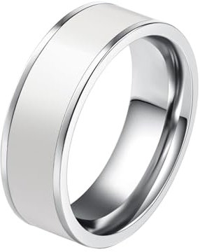 Homxi Ring Herren Punk,Ringe Rund mit Emaille 7mm Herrenring Edelstahl mit Gravur Weiß Ringe Herren Größe 60 (19.1)