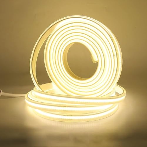 HEGEHE Flexible Tira de LED COB 220V con Cable de Alimentación, 288 LED/m Luz de Cuerda de Alto Brillo, Cada Corte de 50cm, IP65 Impermeable (5m, Blanco Natural)