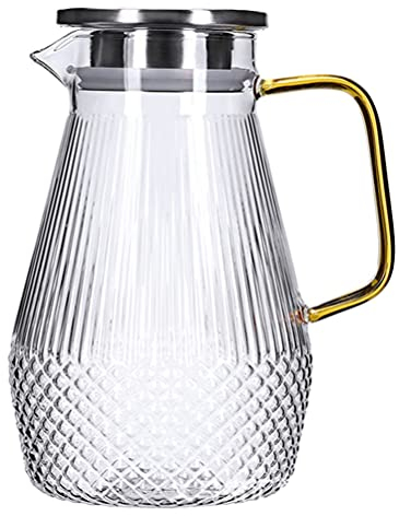 Kichvoe Pichet Verre de Carafe à Eau Froide Couvercle Anti-goutte Acier Inoxydable pour Thé Lait et Jus de Fruits