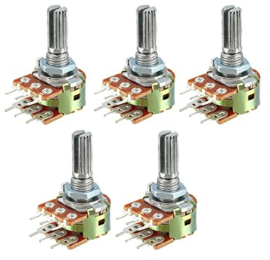 ezqnirk 5 pcs Variable Widerstände Dual linear 6 Stift Rotary Carbon Film Taper Potentiometer 20 mm Welle,10K Ohm