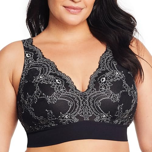 Glamorise Bramour Lexington Lace Plunge Bralette Wirefree Bra 7013 (Women's & Women's Plus) Black