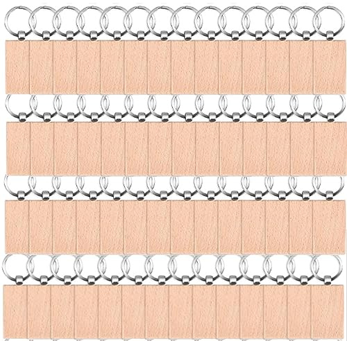 Ksrnsne 60 Pièces Chaîne à Clés en Bois Vierge Bricolage Porte-Clés Tags Clés Peut Graver Cadeaux Diy Porte-clés en Bois Vierge Personnalisé