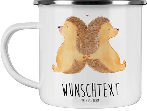 Mr. & Mrs. Panda Kaffeebecher Igel händchenhaltend - Personalisierte Geschenke, Becher, Liebe, Lieblingsmensch, Tassen Bedrucken, Verlobung, Tasse, Camping, Verknallt, Hochzeit, Beziehung, Kaffeetasse