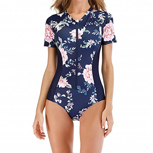 luohaibell Damen-Badeanzüge Surfen Sommer Badeanzug Kurzarm Badeanzug Frühling Druck Hohe Taille Sexy Schlankheitsgürtel Bademode, blau, XL